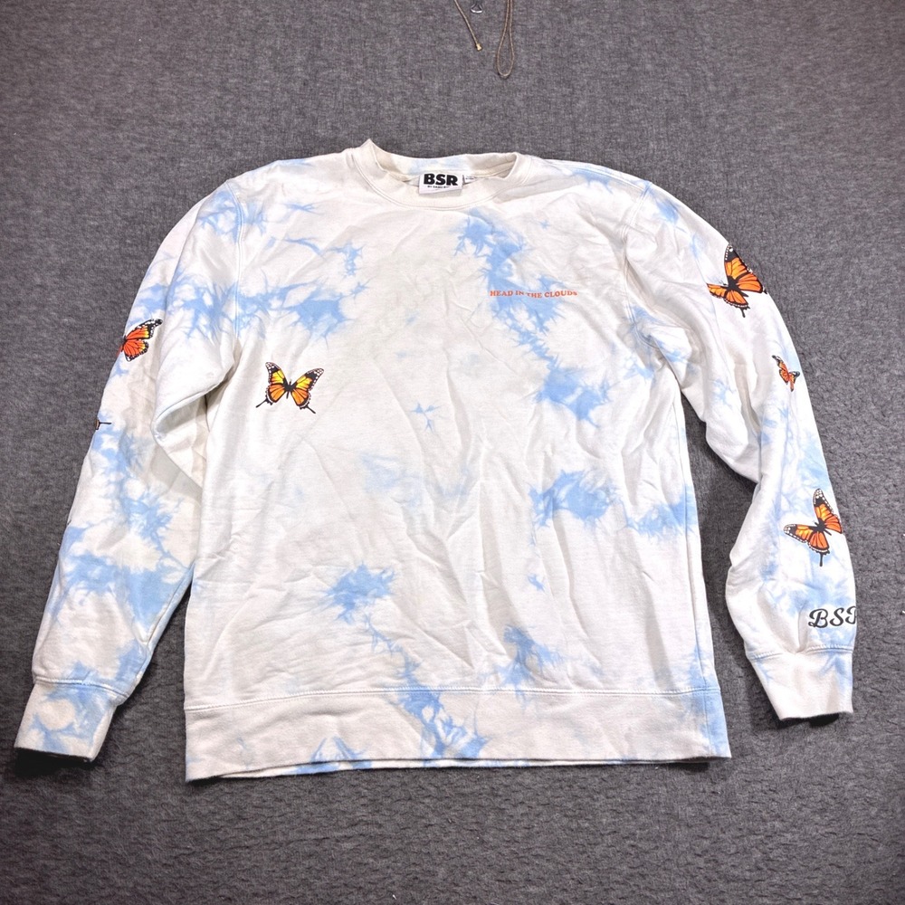 BSR by Samii Ryan Sweatshirt Womens Medium White Blue Tie Dye Butterfly